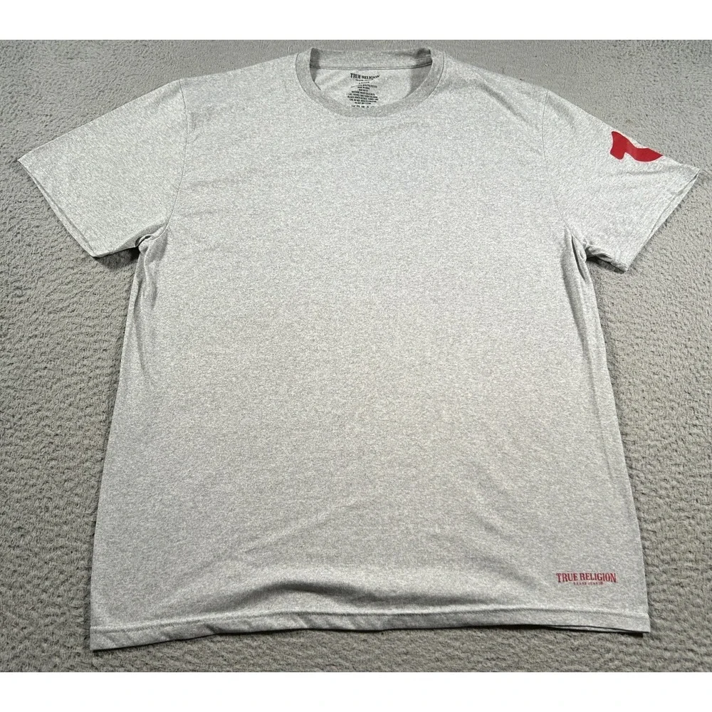 True Religion Shirt‎ Mens Large Gray Cotton Crew Neck Outdoor Logo Pullover Tee